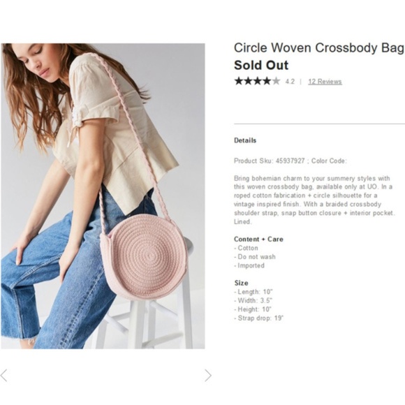Urban Outfitters Circle Woven Crossbody Bag Cream One Size - Picture 10 of 10